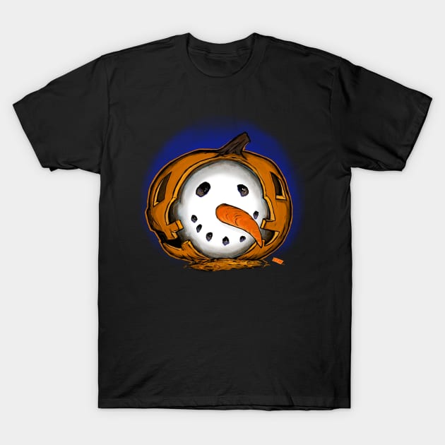 Jack O Snowman Pumpkin T-Shirt by Magic Whiskey ART